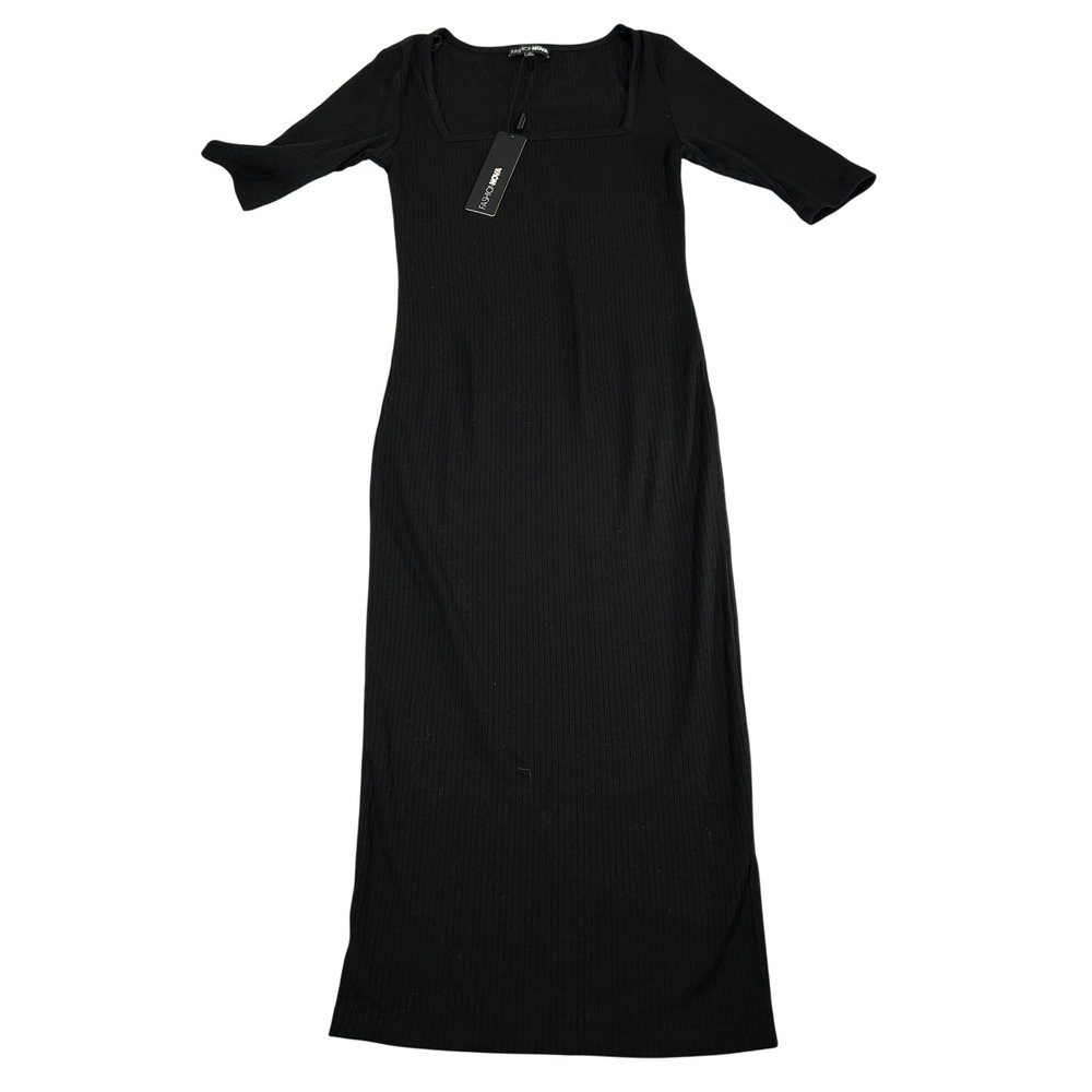 Fashion Nova A Little Bossy Midi Dress Black Ribbed Square Neck NWT Size S‎ NEW